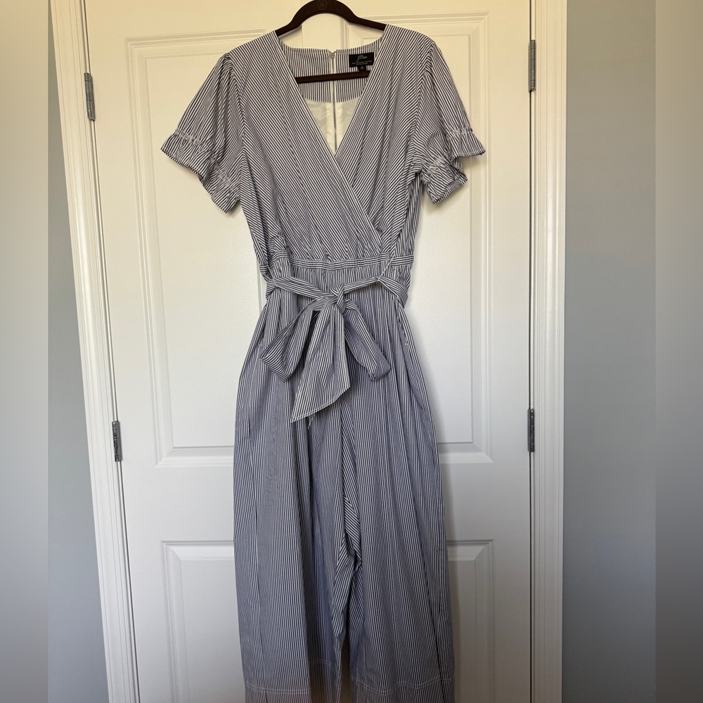 J. Crew Pinstripe Wrap Jumpsuit in Black & White - Picture 2 of 7